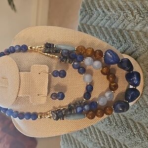 Chic Blue and Brown Beaded Necklace Set